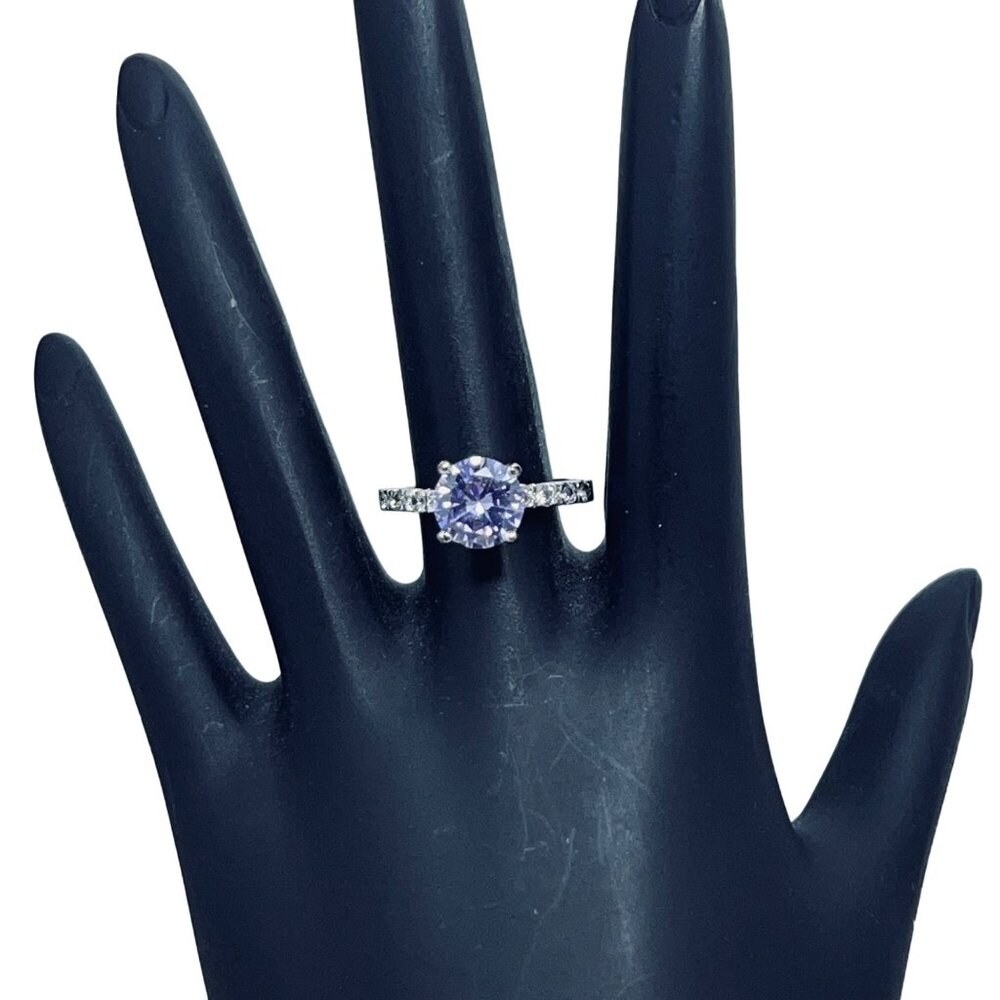 Silver Tone With Light Purple And Clear Glass Rhinestone Statement Ring (R368)